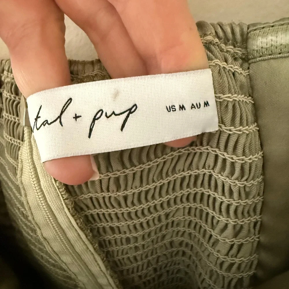 Petal‎ and Pup Sage Green Satin Strapless Maxi Dress Side Slit Size Medium - Picture 4 of 7